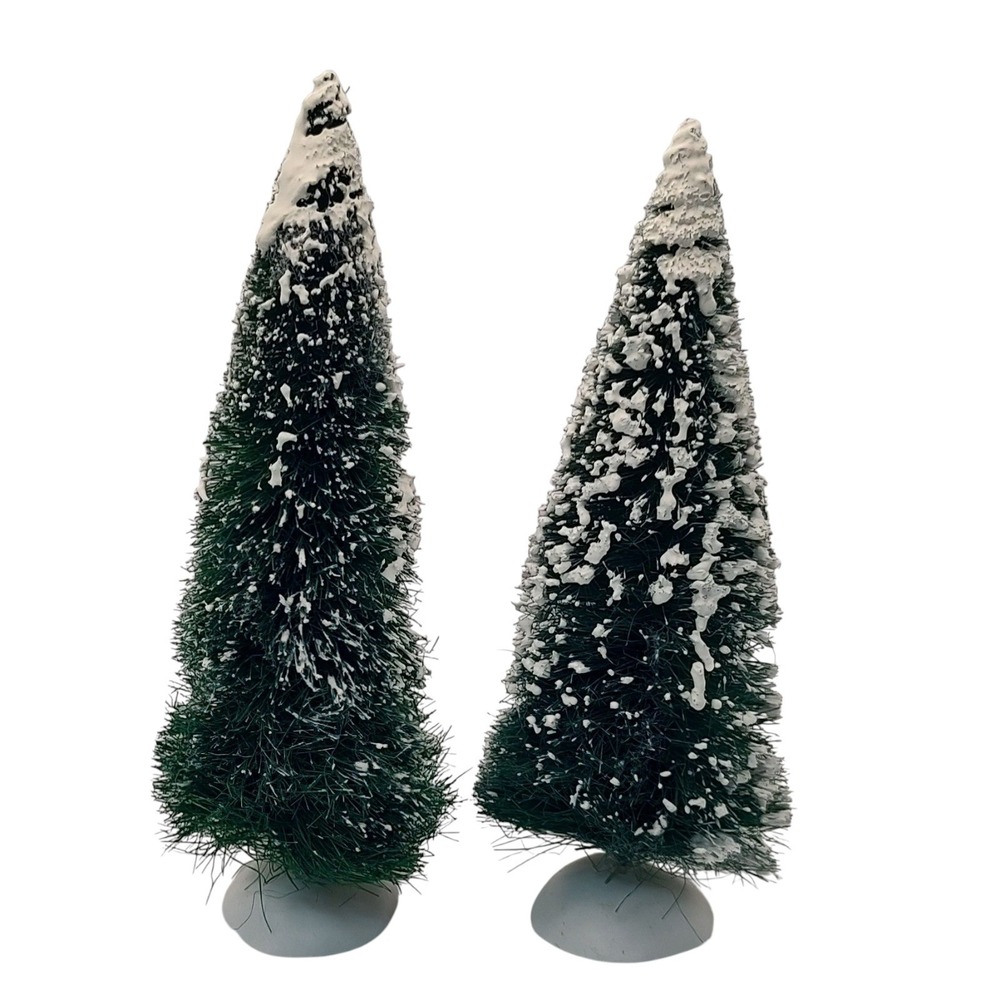 Dept 56 Flocked Frosted Trees Flocked Christmas Trees Green White Set of Two SEE